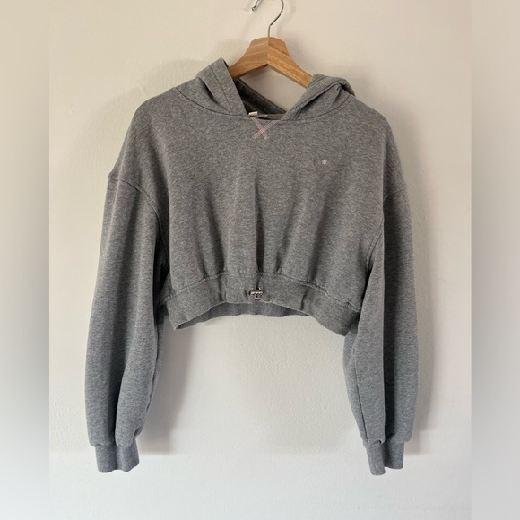 For Love & Lemons Josie Heather Gray Cropped Hooded Sweatshirt Size Large - Picture 3 of 11